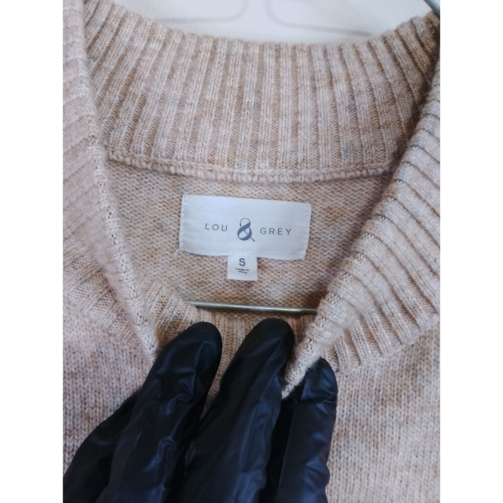 Lou & Grey SKI Sweater Womens Small S Tan Mock Neck Cable Knit Winter Apres - Picture 5 of 7